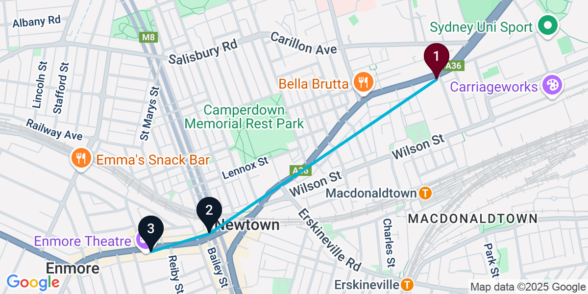 Map for 3-Stop Newtown Wine bar Bar Crawl