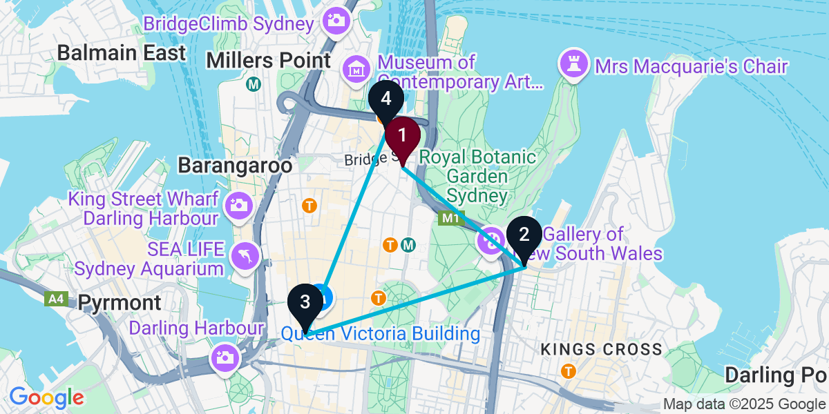Map for 4-Stop Sydney Cocktail Bar Crawl
