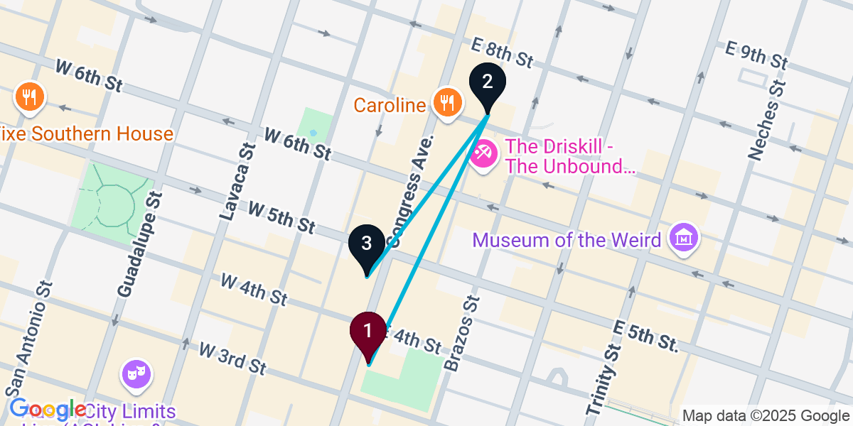Map for 3-Stop Austin Wine bar Bar Crawl