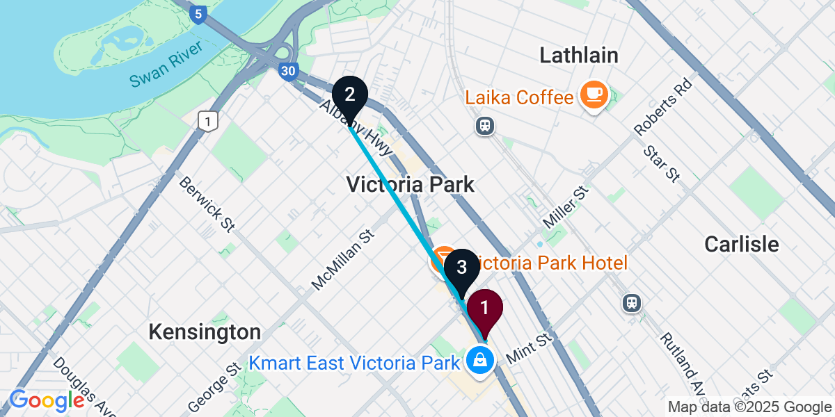 Map for 3-Stop East Victoria Park Wine bar Bar Crawl