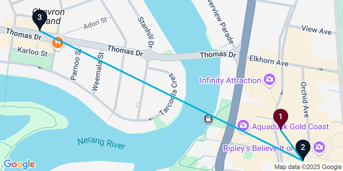 Map for Quick Surfers Paradise Pub Crawl