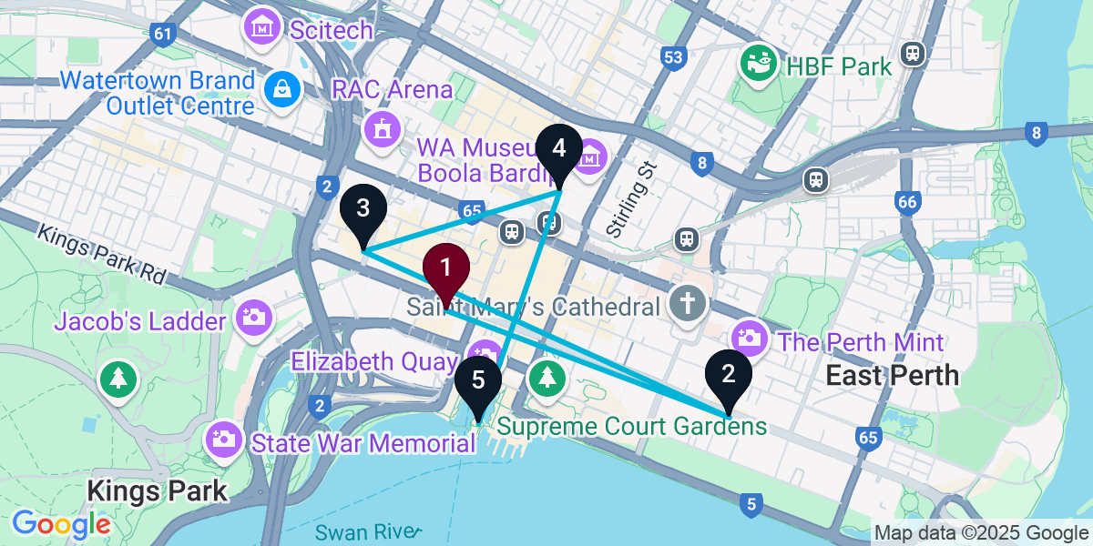 Map for 5-Stop Perth Wine bar Bar Crawl