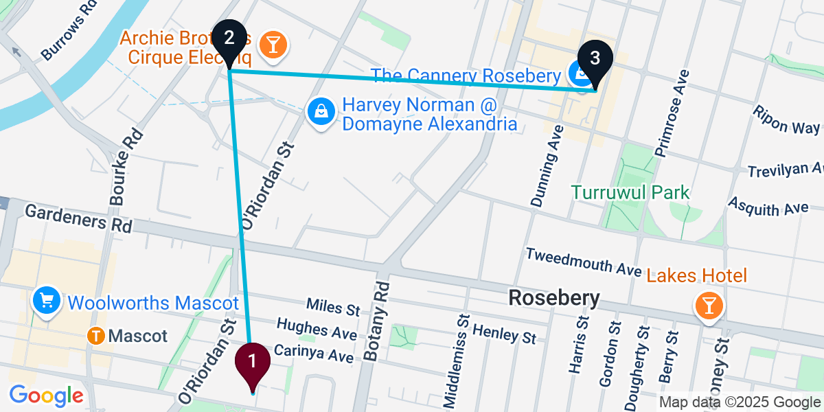 Map for 3-Stop Mascot Brewery Bar Crawl