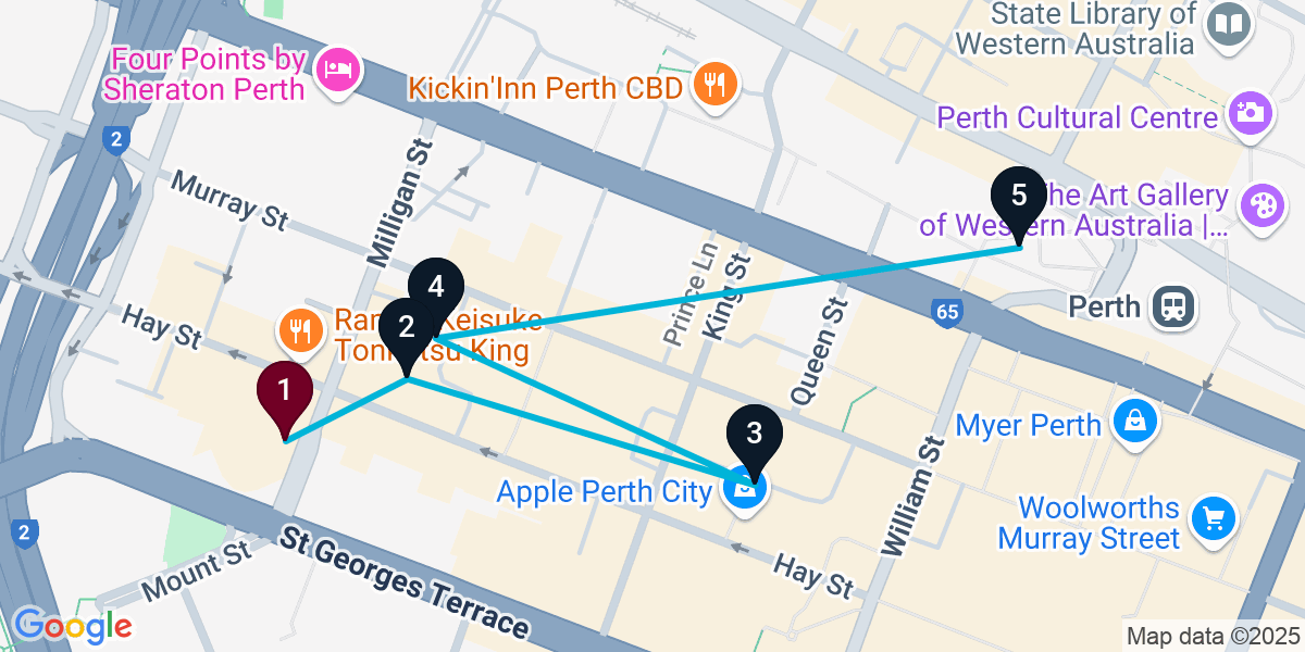 Map for 5-Stop Perth Bar Crawl