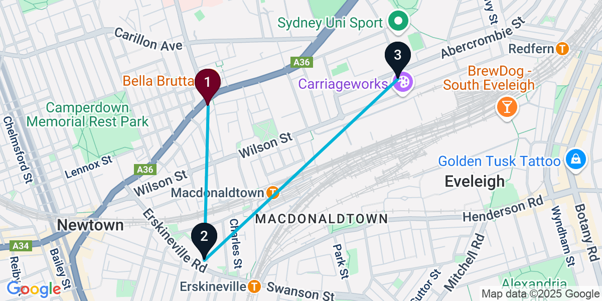 Map for 3-Stop Newtown Sports bar Bar Crawl