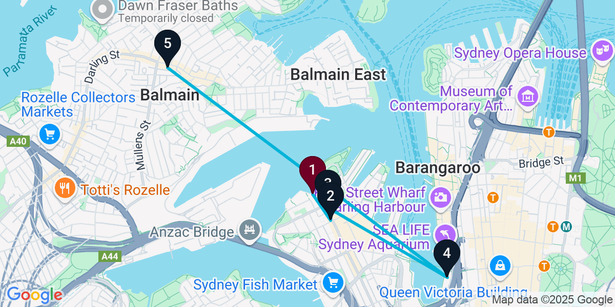 Map for 5-Stop Pyrmont Wine bar Bar Crawl