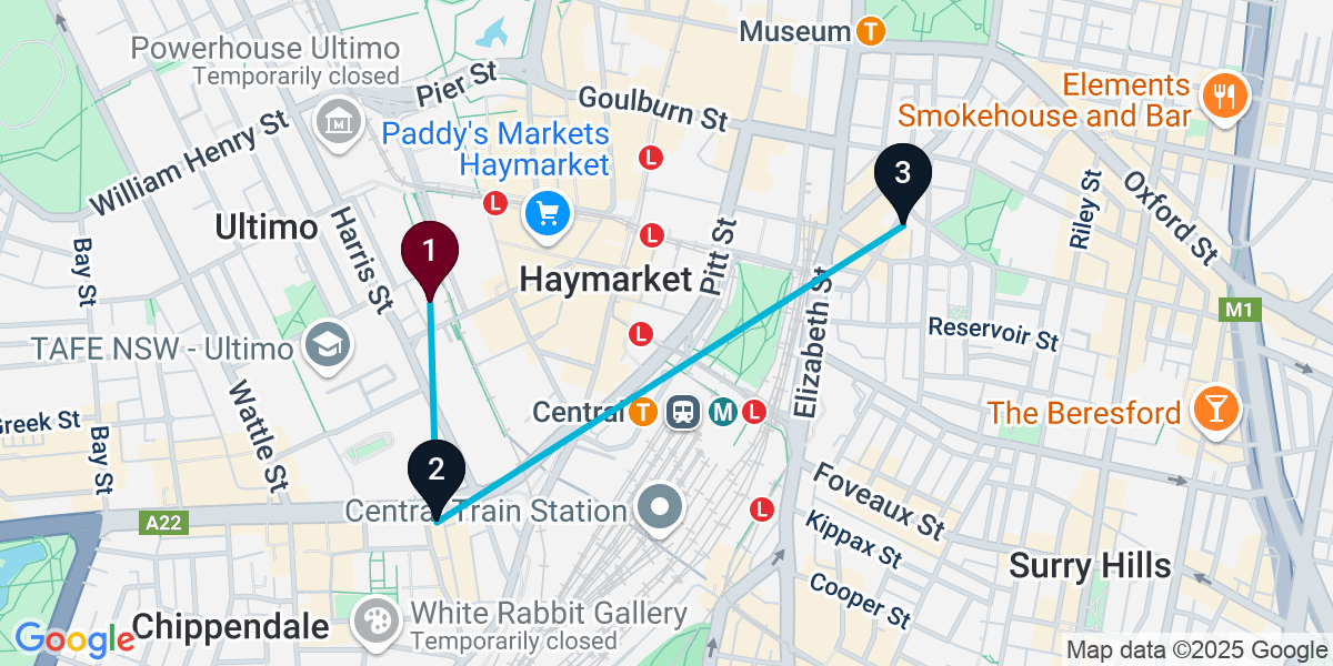 Map for 3-Stop Ultimo Cocktail Bar Crawl