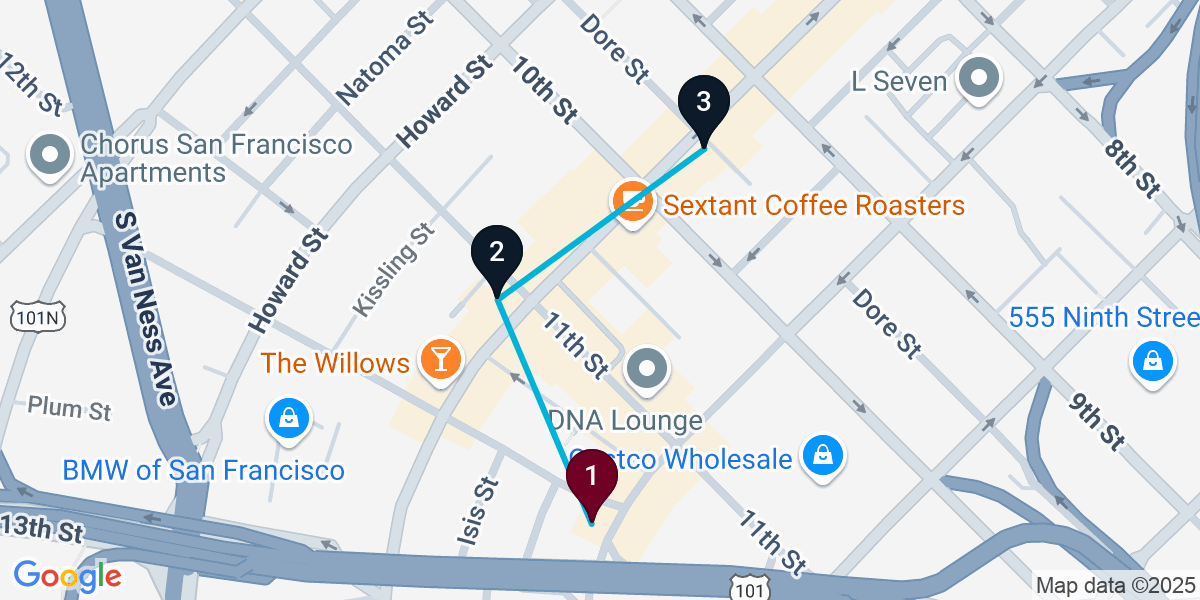 Map for 3-Stop San Francisco Dive bar Bar Crawl