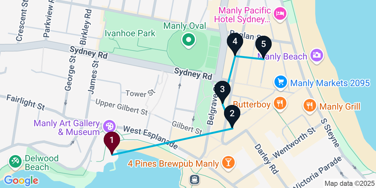Map for 5-Stop Manly Wine bar Bar Crawl