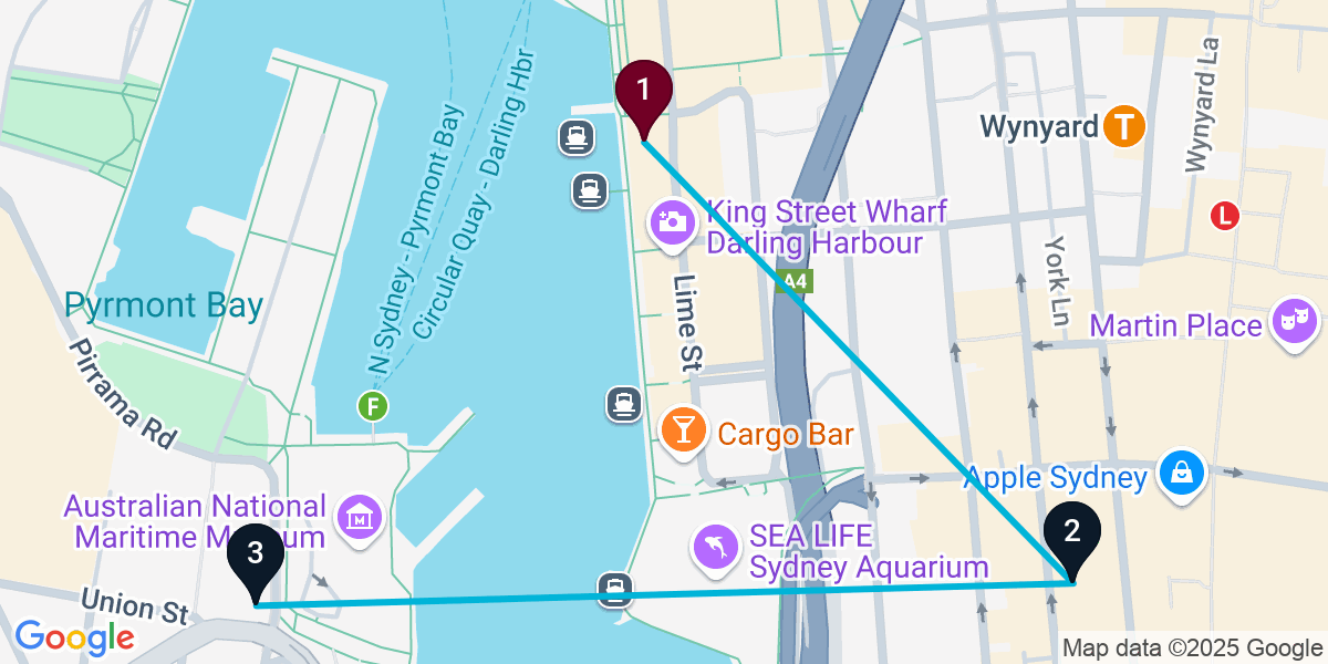 Map for Short Sydney Bar Crawl