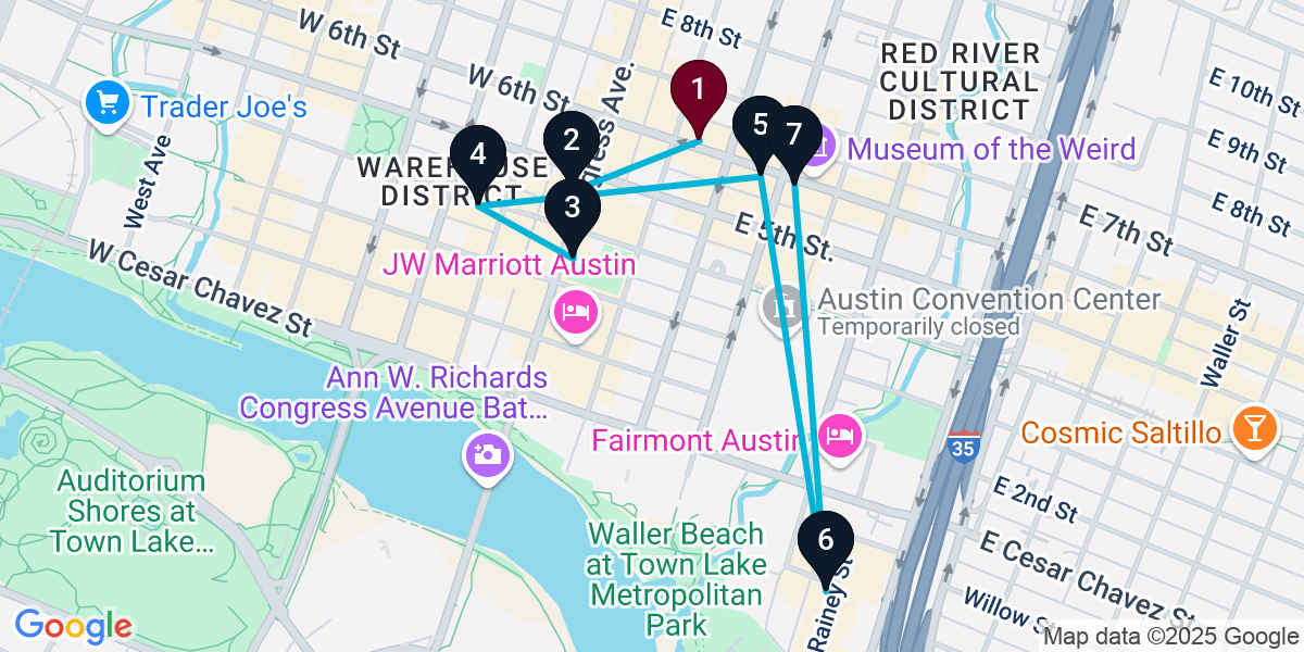 Map for 7-Stop Austin Bar Crawl