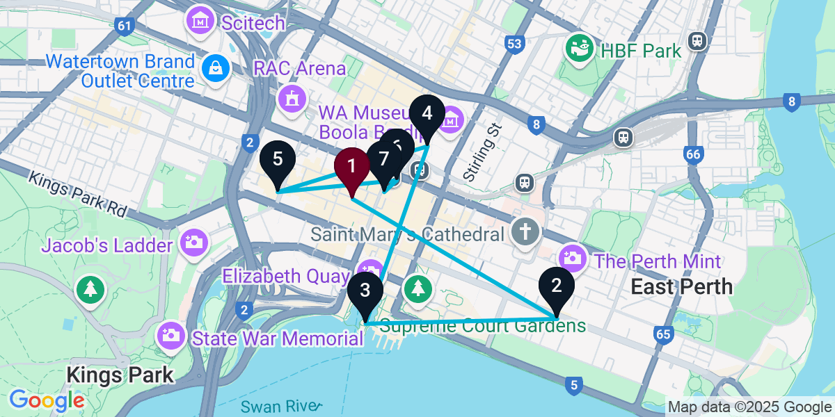 Map for 7-Stop Perth Wine bar Bar Crawl
