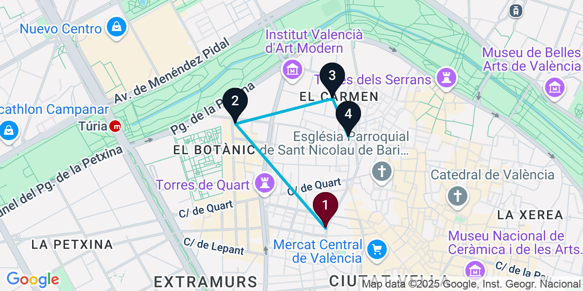 Map for 4-Stop Elite València Bar Crawl