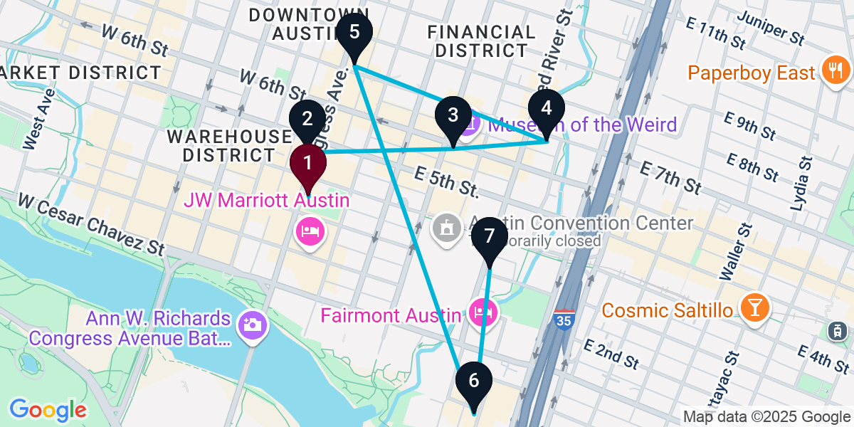 Map for 7-Stop Austin Cocktail Bar Crawl