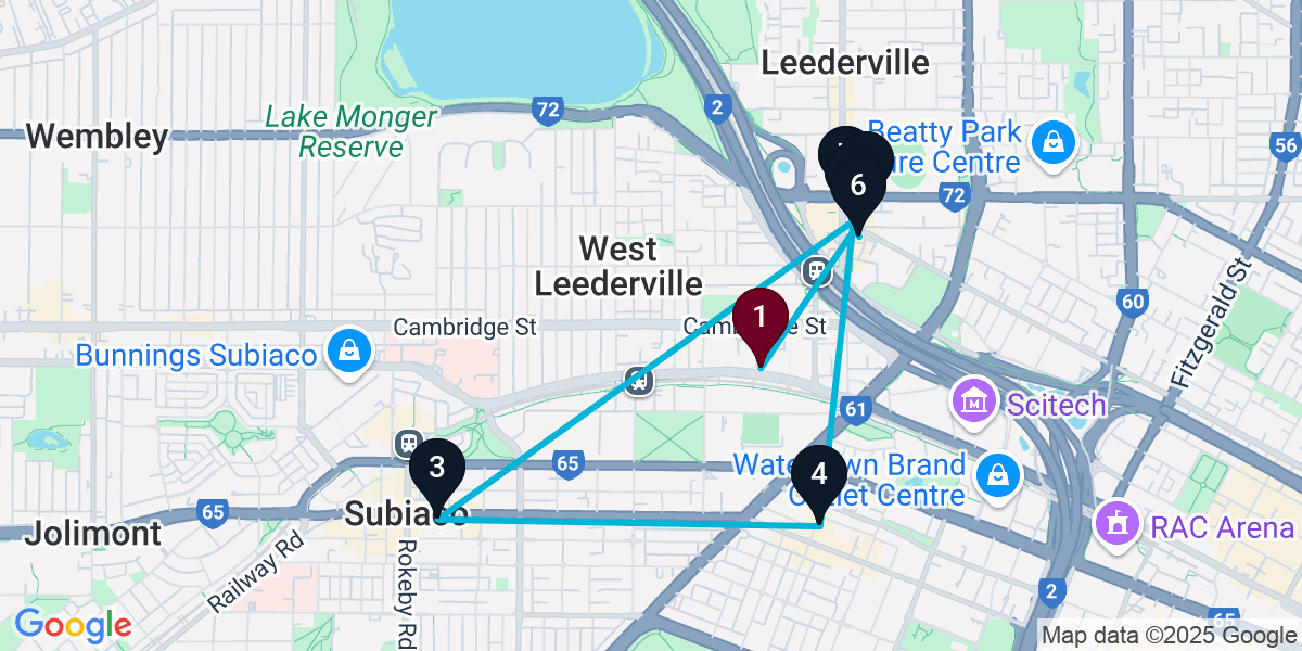 Map for 7-Stop West Leederville Wine bar Bar Crawl