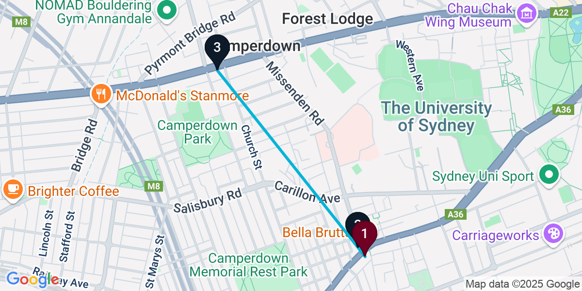 Map for 3-Stop Newtown Live music Bar Crawl