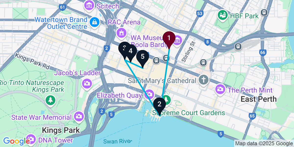 Map for 5-Stop Northbridge Pub Bar Crawl