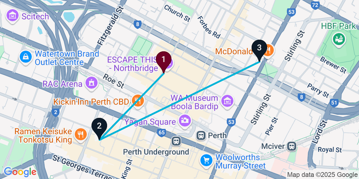 Map for 3-Stop Northbridge Cocktail Bar Crawl