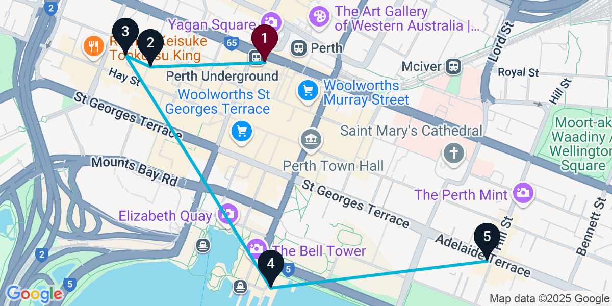 Map for 5-Stop Perth Pub Bar Crawl