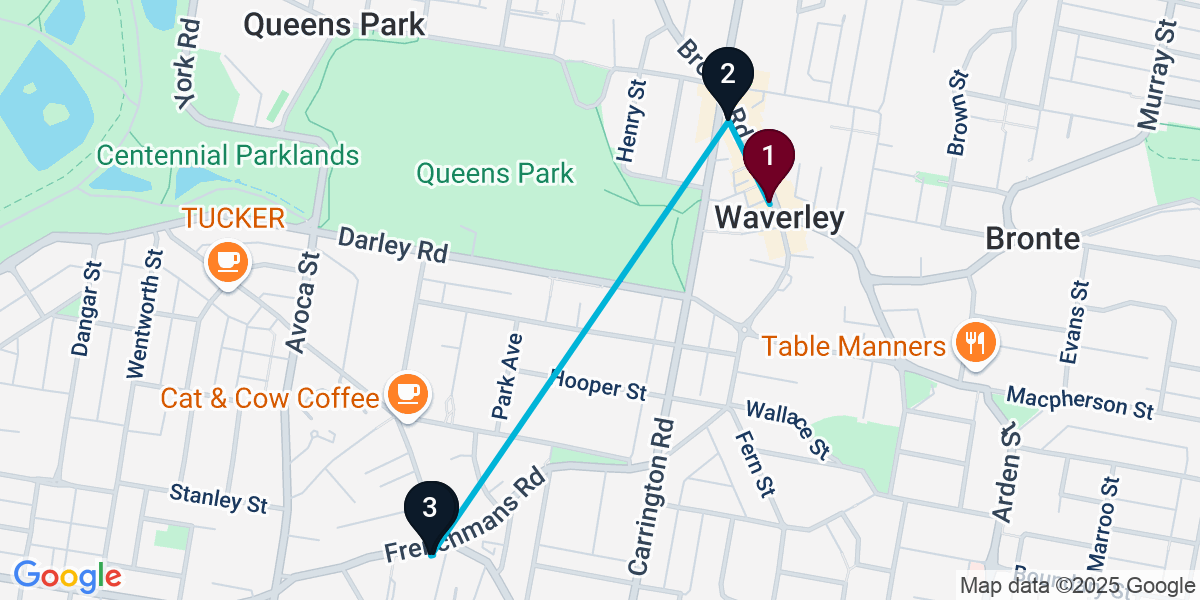 Map for 4-Stop Waverley Pub Bar Crawl