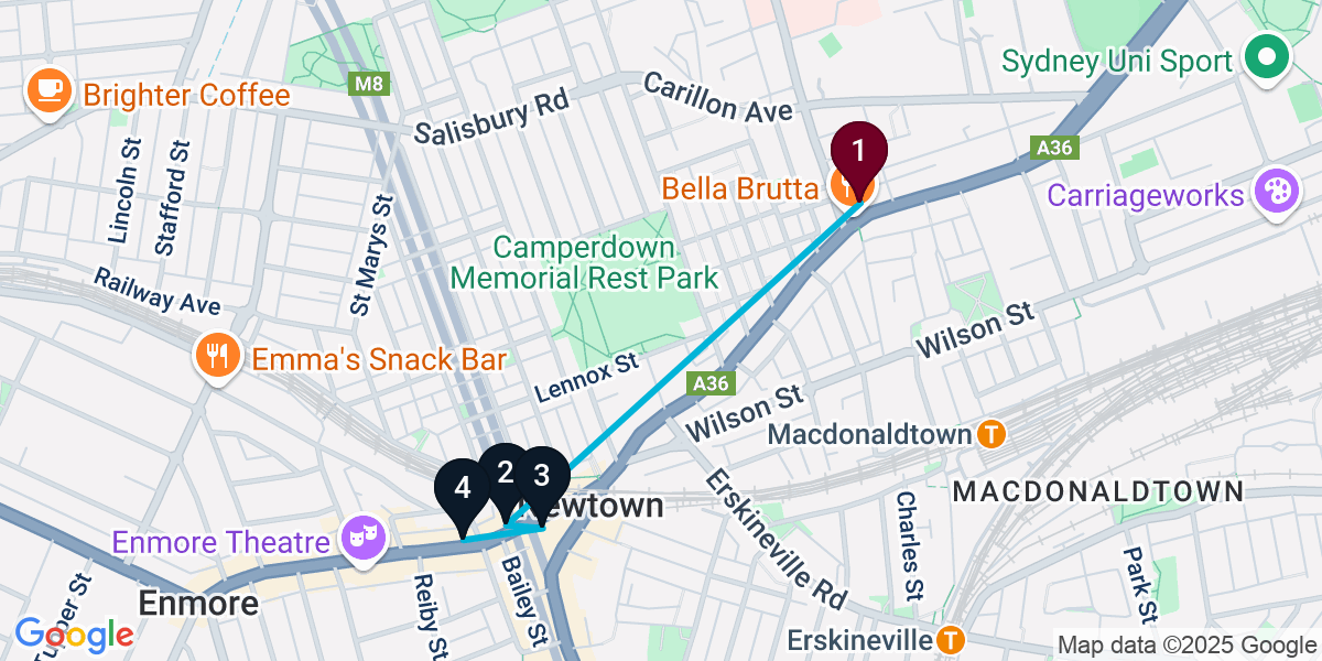 Map for 4-Stop Newtown Cocktail Bar Crawl
