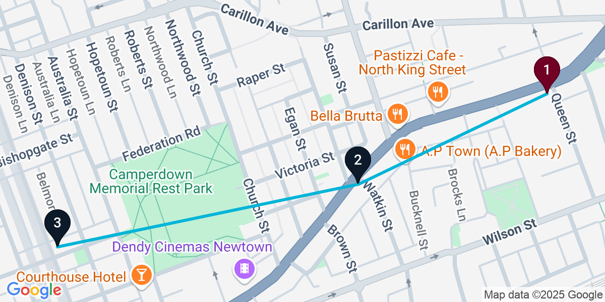 Map for 3-Stop Newtown Pub Bar Crawl