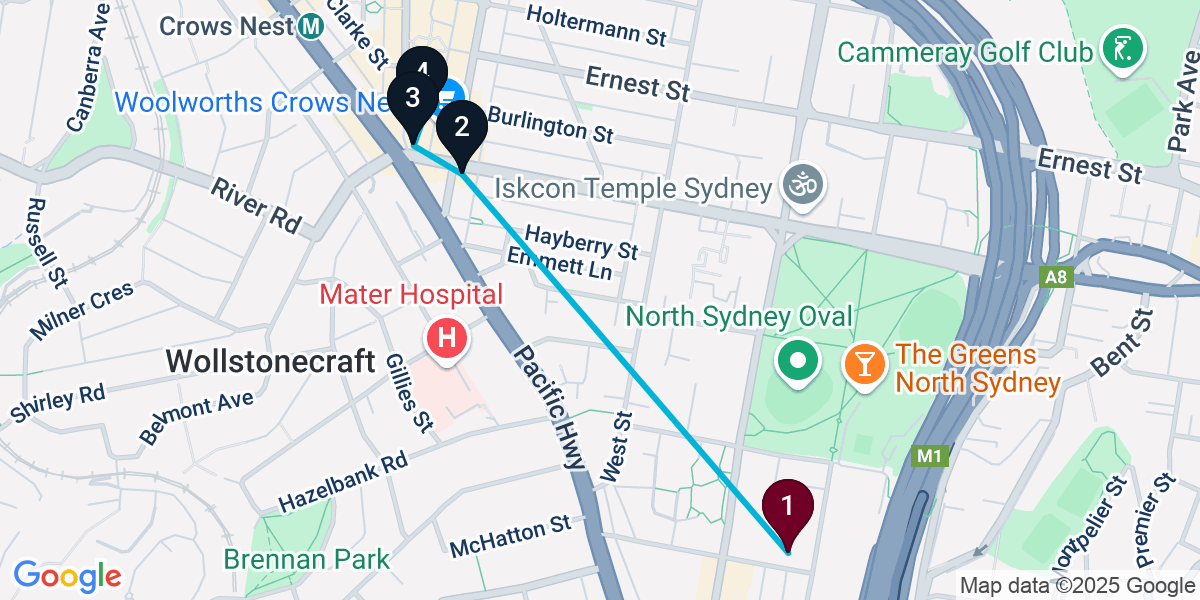 Map for 4-Stop North Sydney Bar Crawl