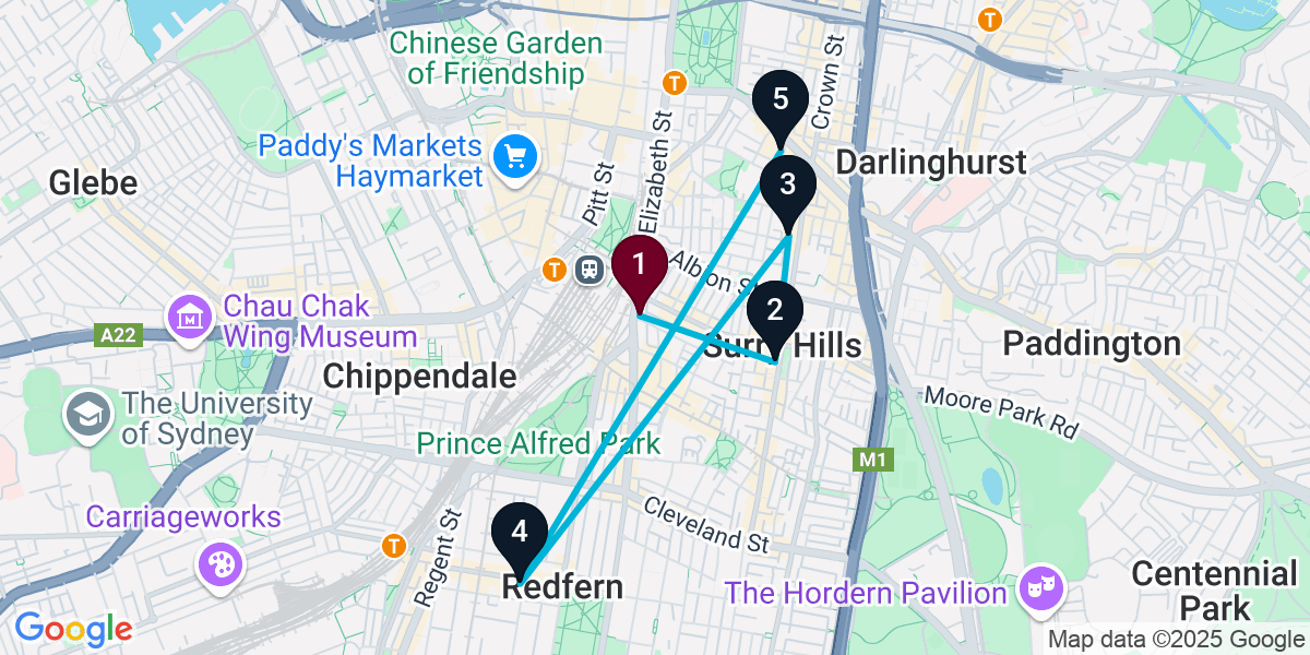 Map for 5-Stop Surry Hills Wine bar Bar Crawl