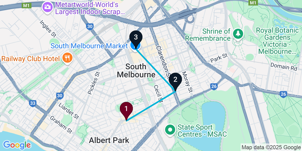 Map for South Melbourne Cocktail Bar Crawl