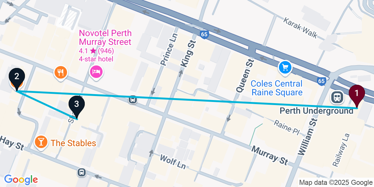 Map for 3-Stop Perth Pub Bar Crawl