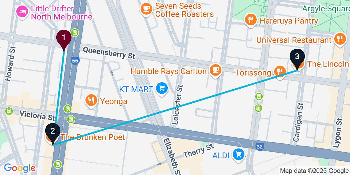 Map for Compact North Melbourne Pub Crawl