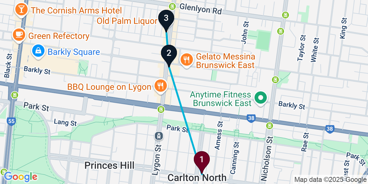 Map for Brunswick East Cocktail Bar Crawl