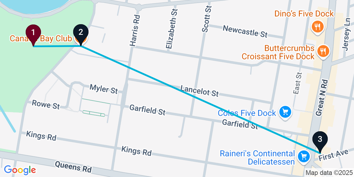 Map for 3-Stop Five Dock Pub Bar Crawl