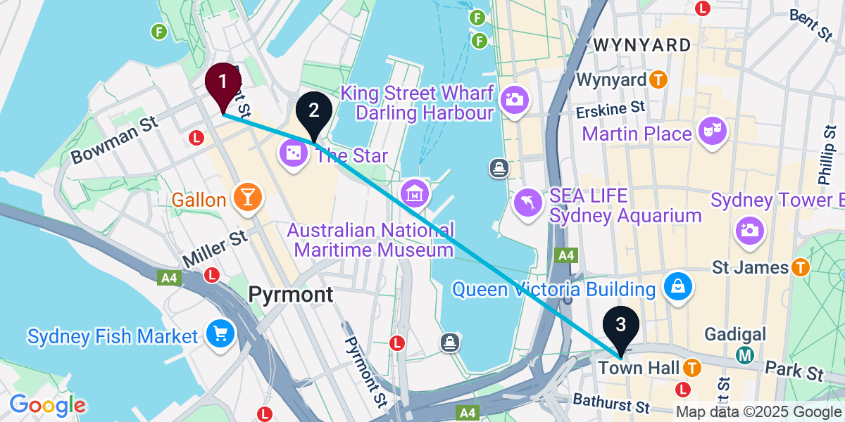 Map for 3-Stop Pyrmont Nightclub Bar Crawl