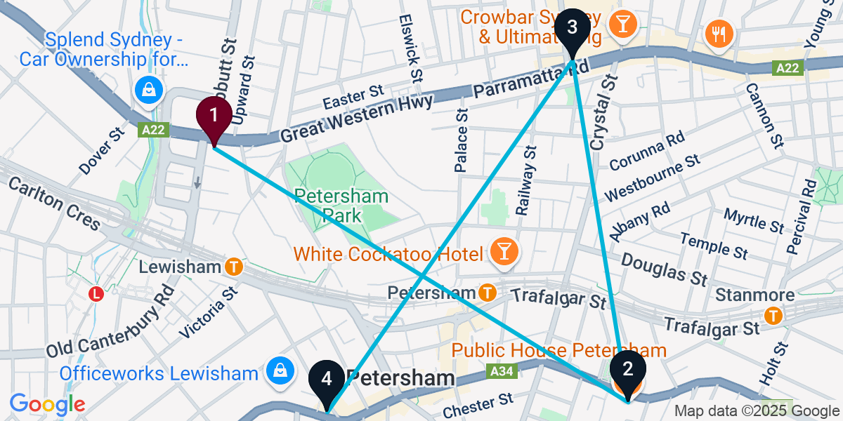 Map for 4-Stop Lewisham Pub Bar Crawl