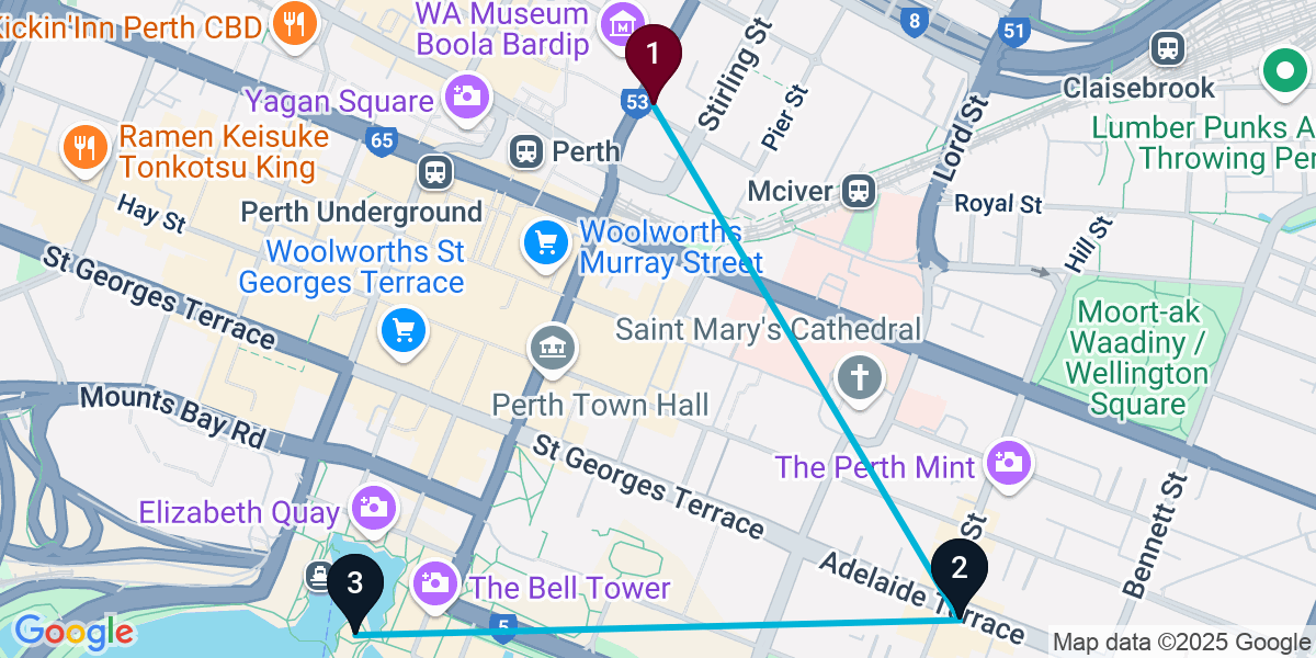Map for 3-Stop Perth Wine bar Bar Crawl