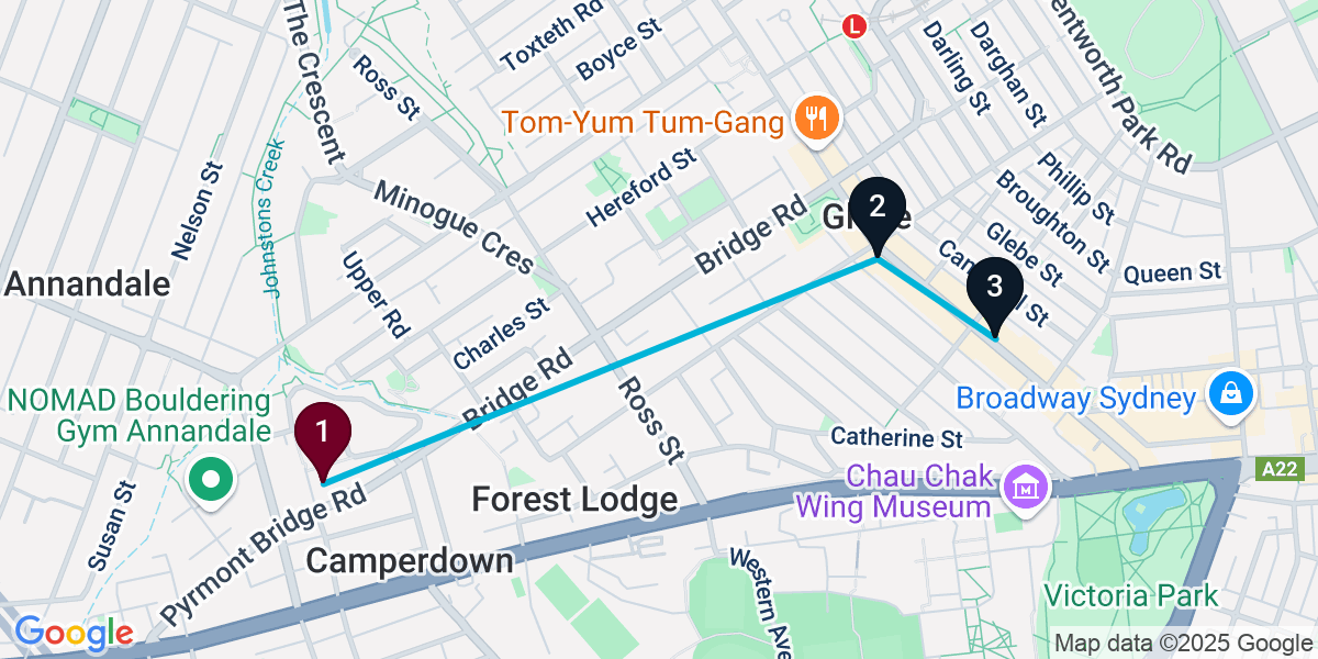 Map for 3-Stop Camperdown Wine bar Bar Crawl