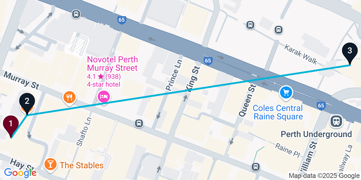 Map for 3-Stop Perth Bar Crawl