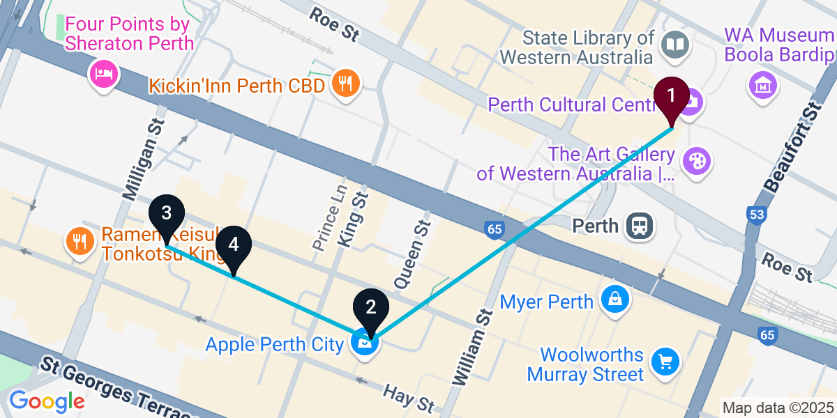 Map for 4-Stop Northbridge Pub Bar Crawl