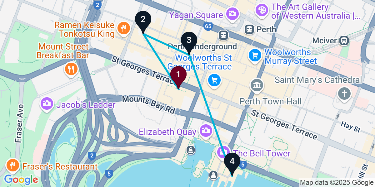 Map for 4-Stop Perth Pub Bar Crawl