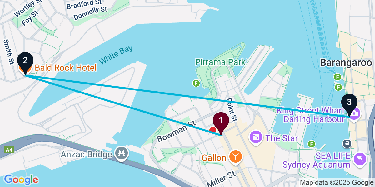 Map for 3-Stop Pyrmont Pub Bar Crawl