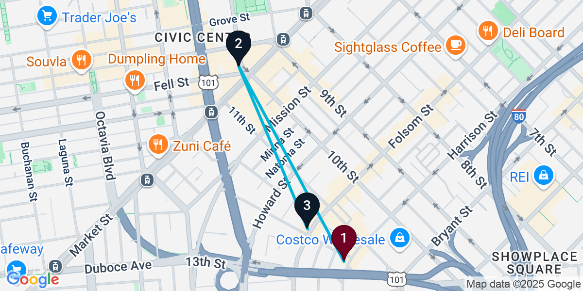 Map for 3-Stop San Francisco Brewery Bar Crawl