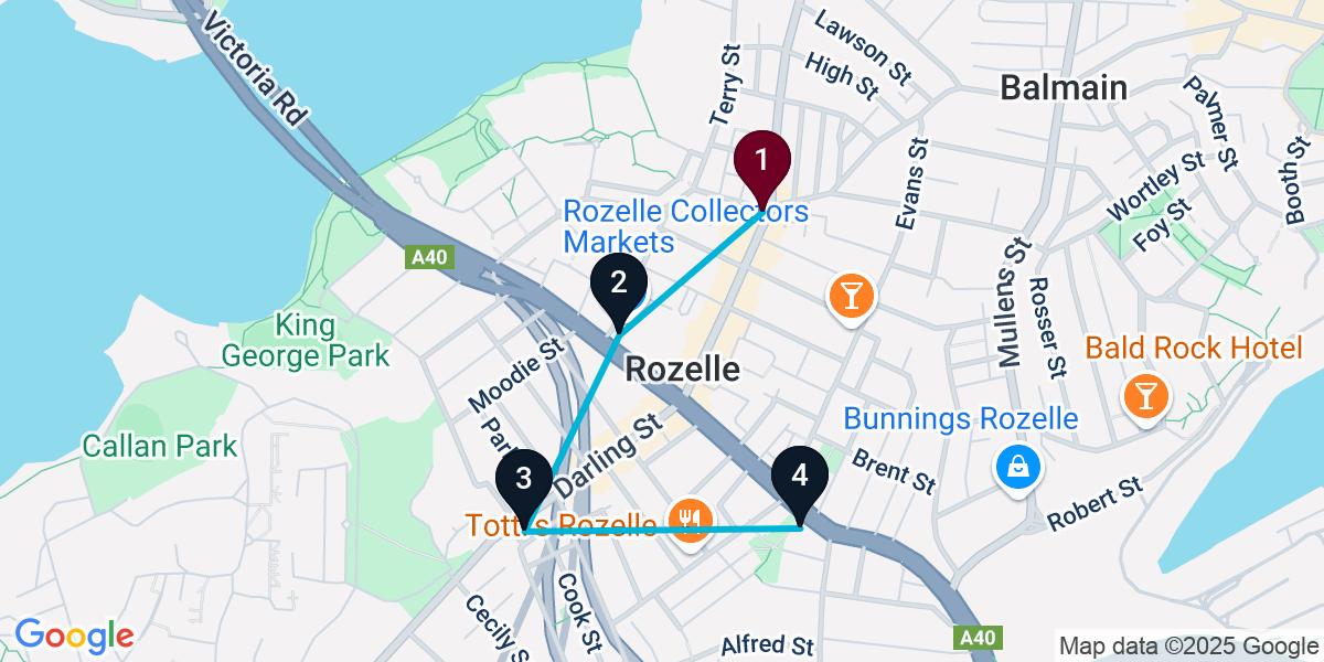 Map for 4-Stop Rozelle Live music Bar Crawl