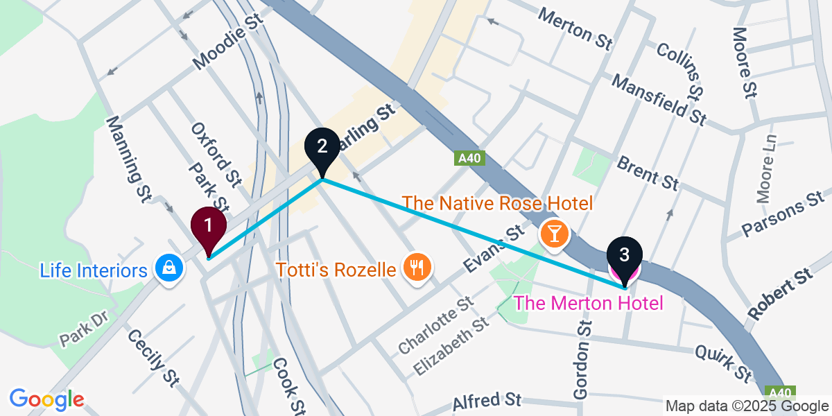 Map for 3-Stop Rozelle Bar Crawl