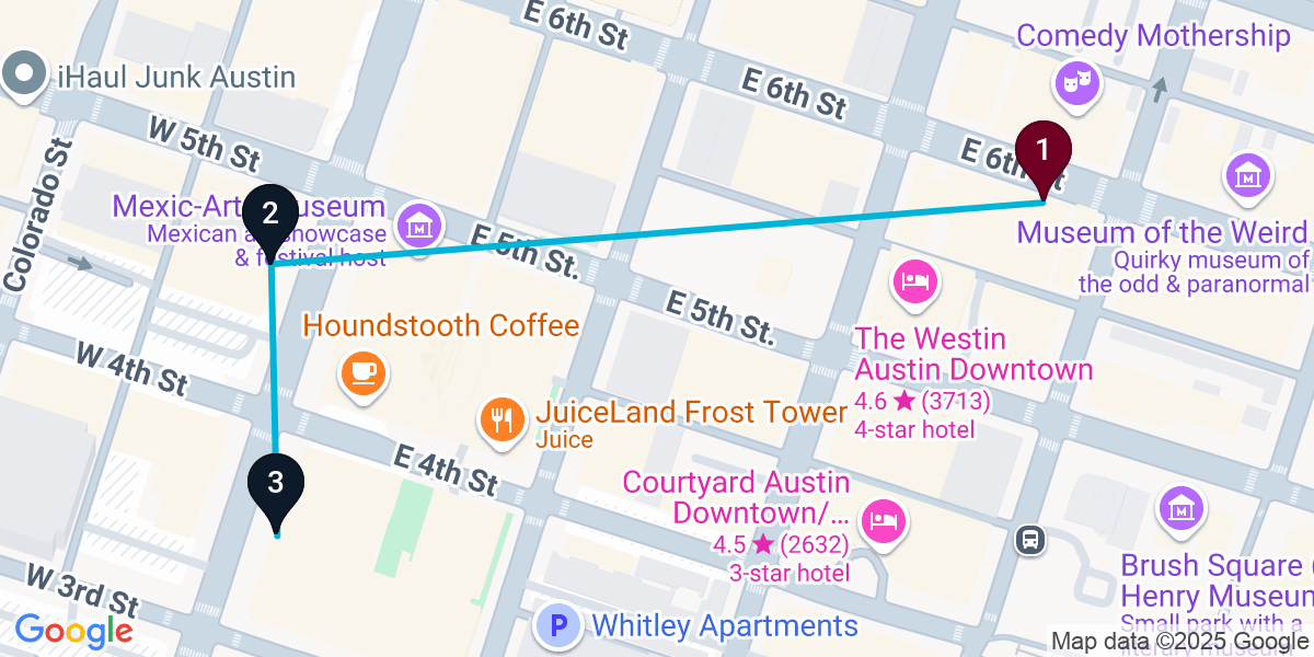 Map for 3-Stop Austin Bar Crawl