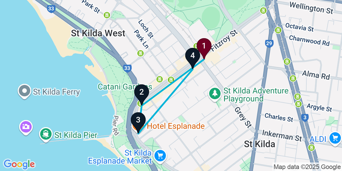 Map for Curated St Kilda Cocktail Bar Crawl