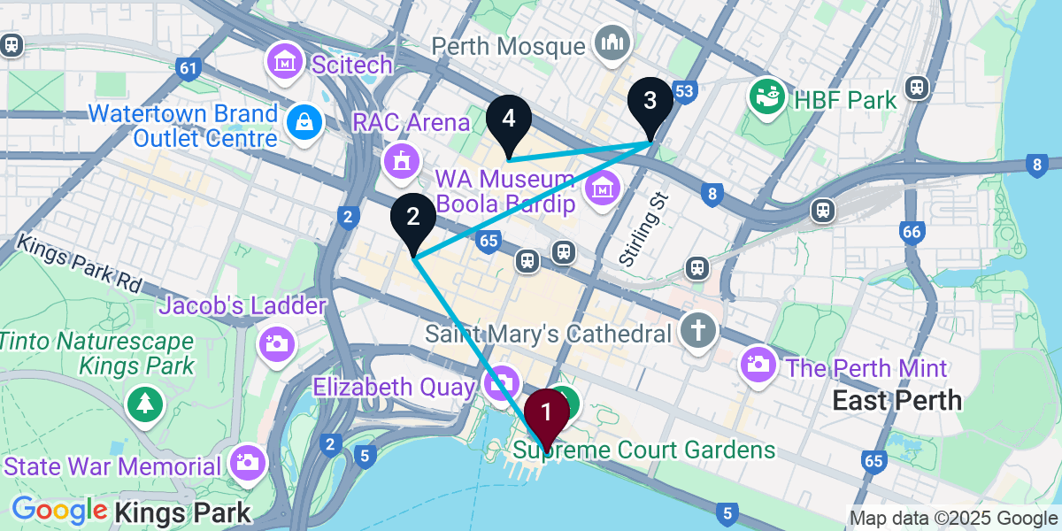 Map for 4-Stop Perth Bar Crawl