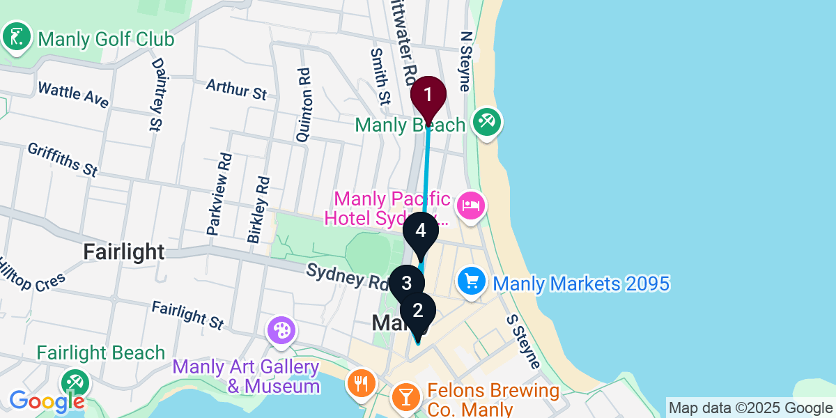 Map for 4-Stop Manly Wine bar Bar Crawl