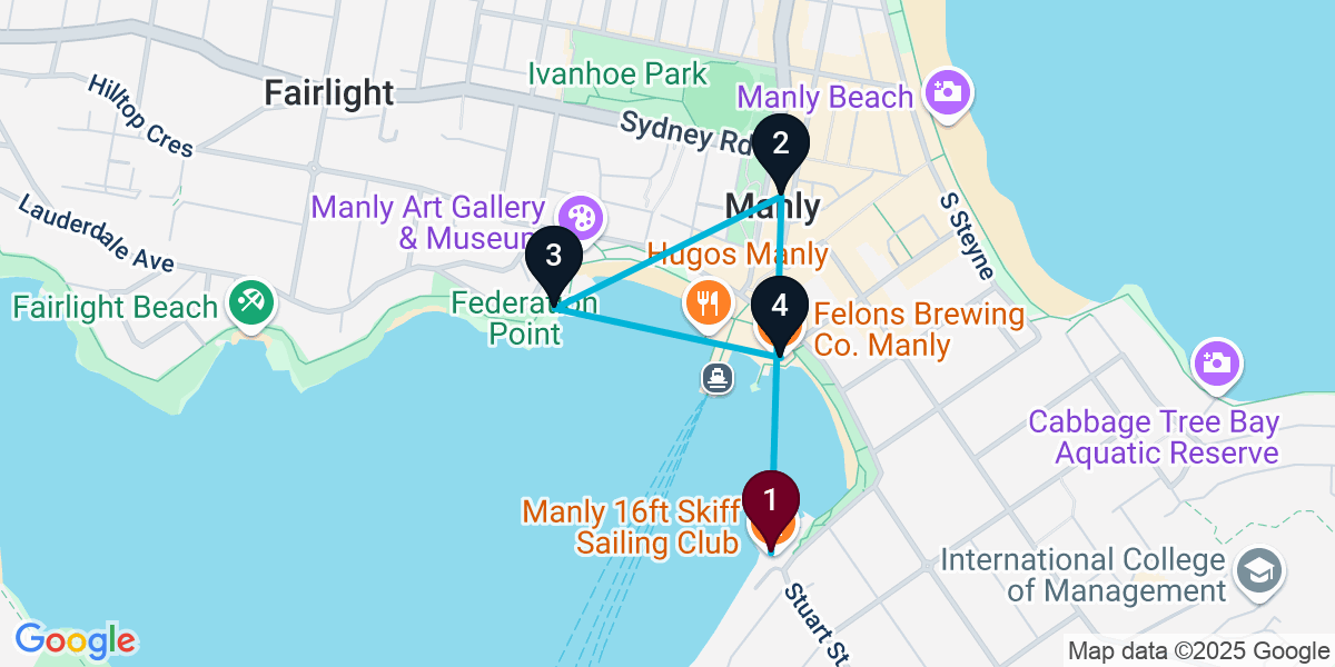 Map for 4-Stop Manly Nightclub Bar Crawl