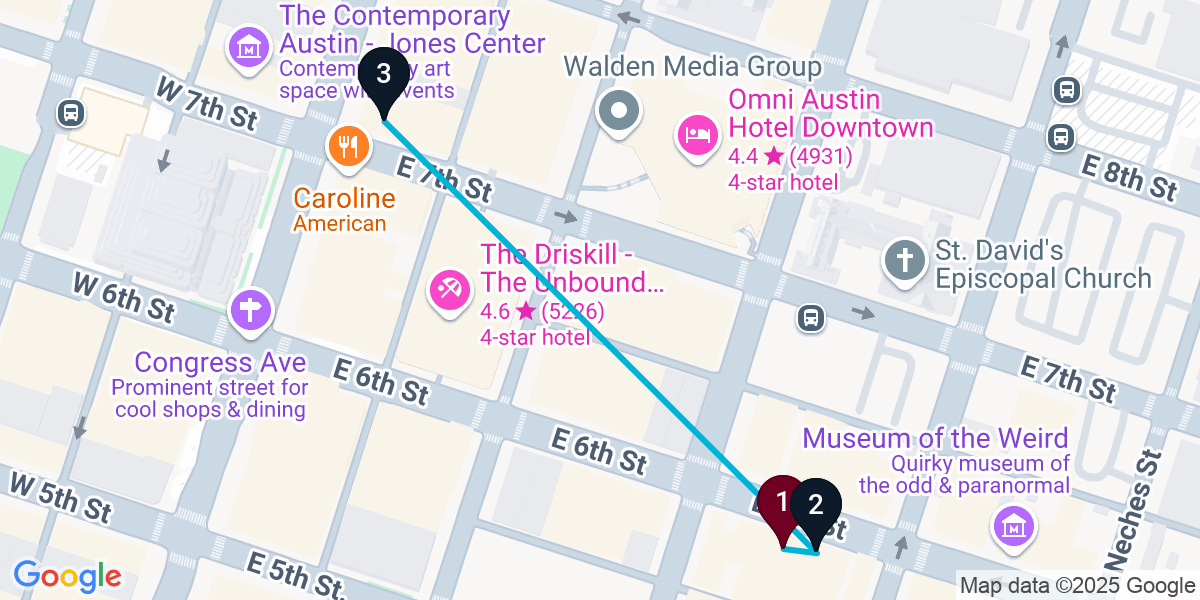 Map for 3-Stop Austin Pub Bar Crawl